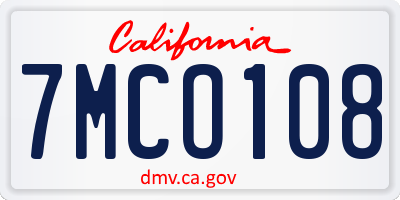 CA license plate 7MCO108