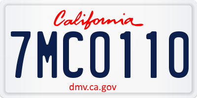 CA license plate 7MCO110