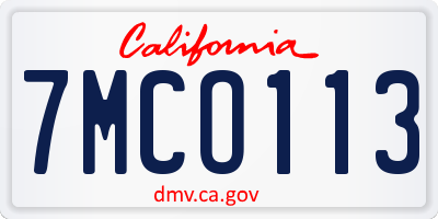 CA license plate 7MCO113