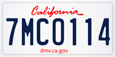 CA license plate 7MCO114