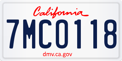 CA license plate 7MCO118