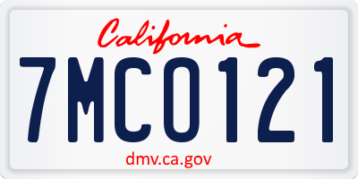 CA license plate 7MCO121