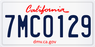 CA license plate 7MCO129