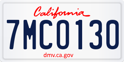 CA license plate 7MCO130