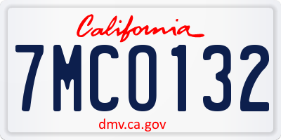CA license plate 7MCO132