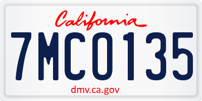 CA license plate 7MCO135
