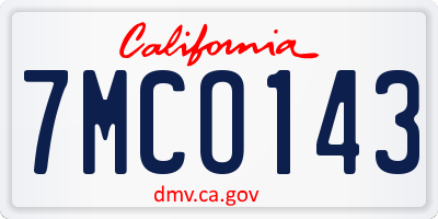 CA license plate 7MCO143