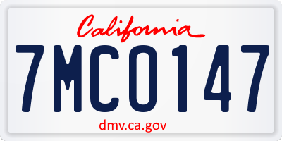 CA license plate 7MCO147