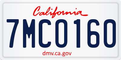 CA license plate 7MCO160