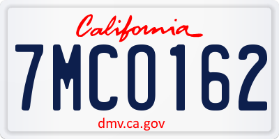 CA license plate 7MCO162