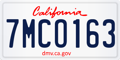 CA license plate 7MCO163