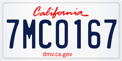 CA license plate 7MCO167