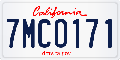 CA license plate 7MCO171