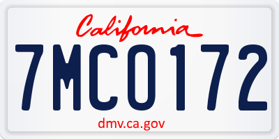 CA license plate 7MCO172