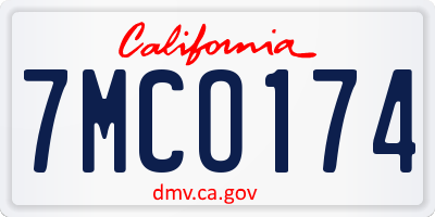 CA license plate 7MCO174