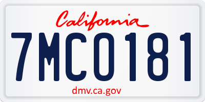 CA license plate 7MCO181