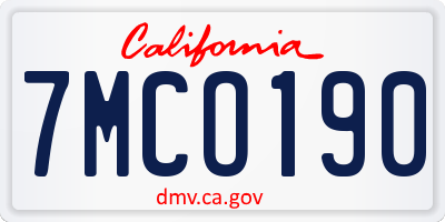 CA license plate 7MCO190