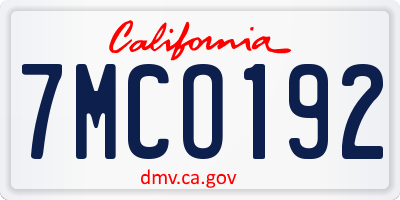 CA license plate 7MCO192