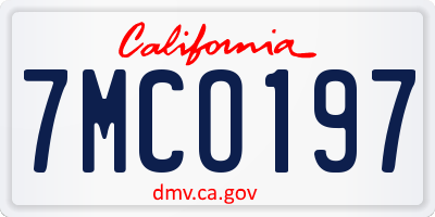 CA license plate 7MCO197