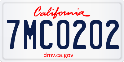 CA license plate 7MCO202