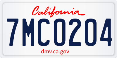 CA license plate 7MCO204