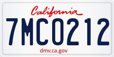 CA license plate 7MCO212