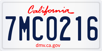 CA license plate 7MCO216