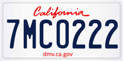 CA license plate 7MCO222