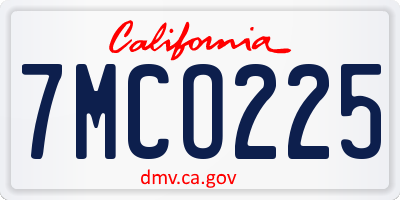 CA license plate 7MCO225