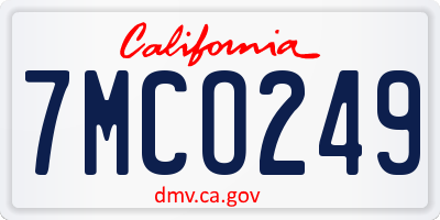 CA license plate 7MCO249
