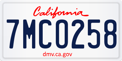 CA license plate 7MCO258