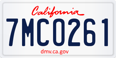CA license plate 7MCO261