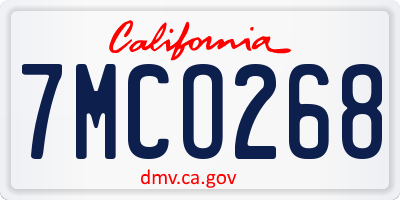 CA license plate 7MCO268