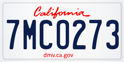 CA license plate 7MCO273