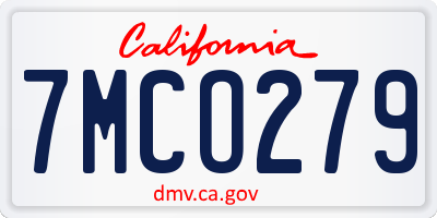 CA license plate 7MCO279