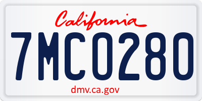 CA license plate 7MCO280