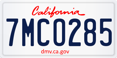 CA license plate 7MCO285