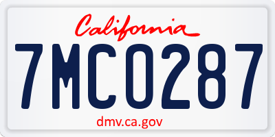 CA license plate 7MCO287