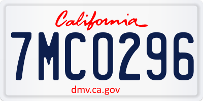 CA license plate 7MCO296
