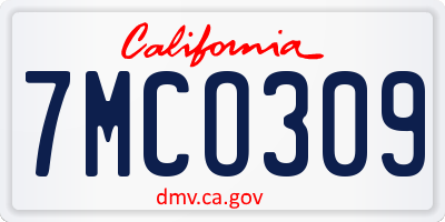 CA license plate 7MCO309