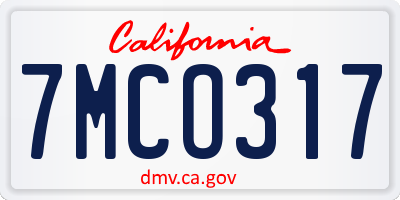 CA license plate 7MCO317