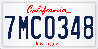 CA license plate 7MCO348