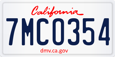 CA license plate 7MCO354