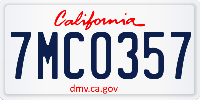 CA license plate 7MCO357