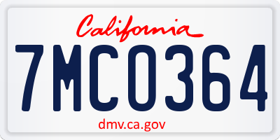 CA license plate 7MCO364