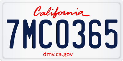 CA license plate 7MCO365