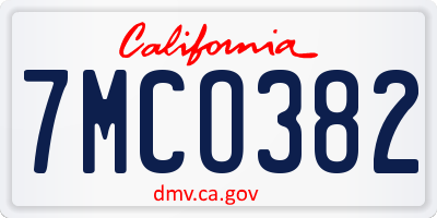 CA license plate 7MCO382