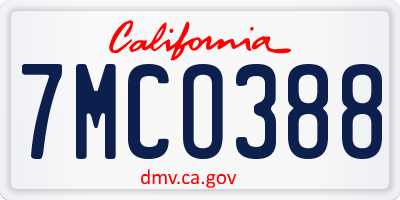 CA license plate 7MCO388