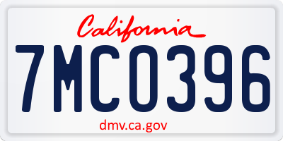 CA license plate 7MCO396