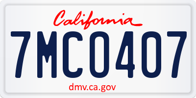 CA license plate 7MCO407